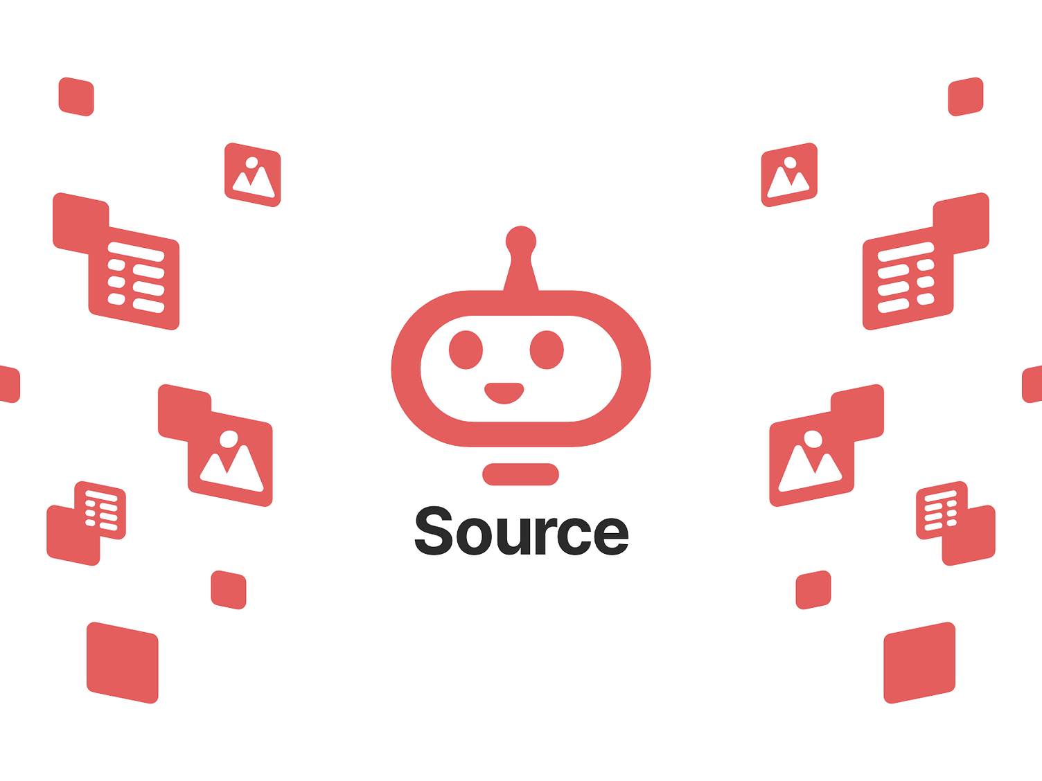 A robot face with file flying around it.